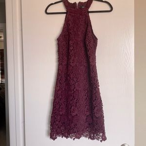 Lulus Burgundy Lace Mini Halter Dress